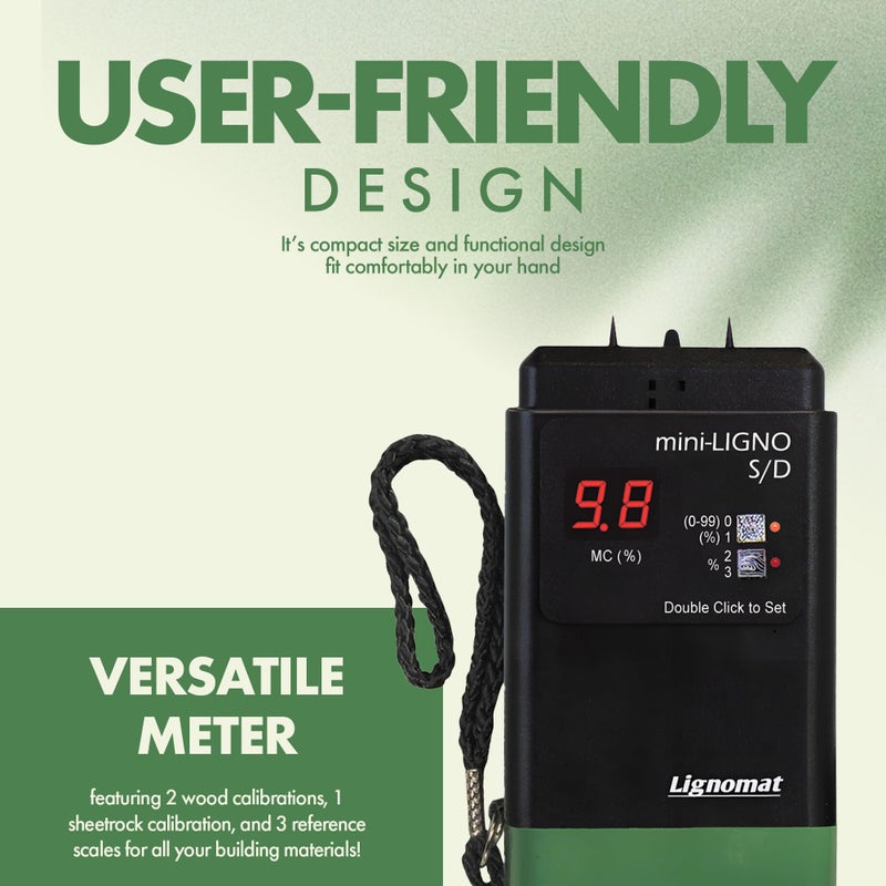 Lignomat Mini-Ligno S/D - Pin Moisture Meter - Mold Detector & Tester for Construction, Maintenance, Flooring, Water Damage - Humidity Detection & Moisture Meter for Wood, Wall, Drywall & Firewood - Image 3